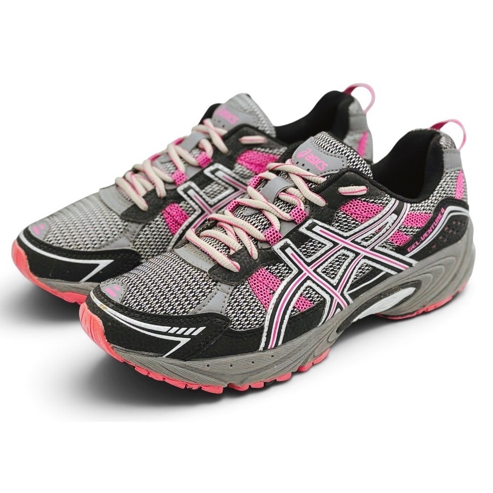 ASICS Gel-Venture 4 Womens 10 Black Gray Pink Athletic Trail Running Shoes T397N